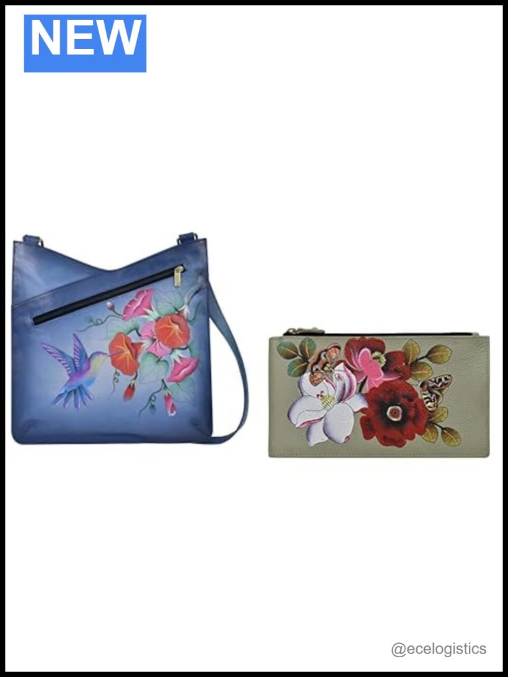 Genuine Leather Hand-Painted Crossbody Bag & Wallet Bundle Hummingbird Art
